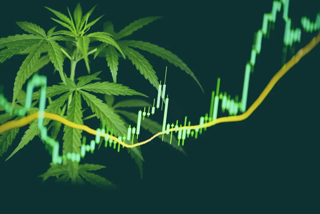Abstract Marijuana and Stock Ticker Image Courtesy of Vecteezy